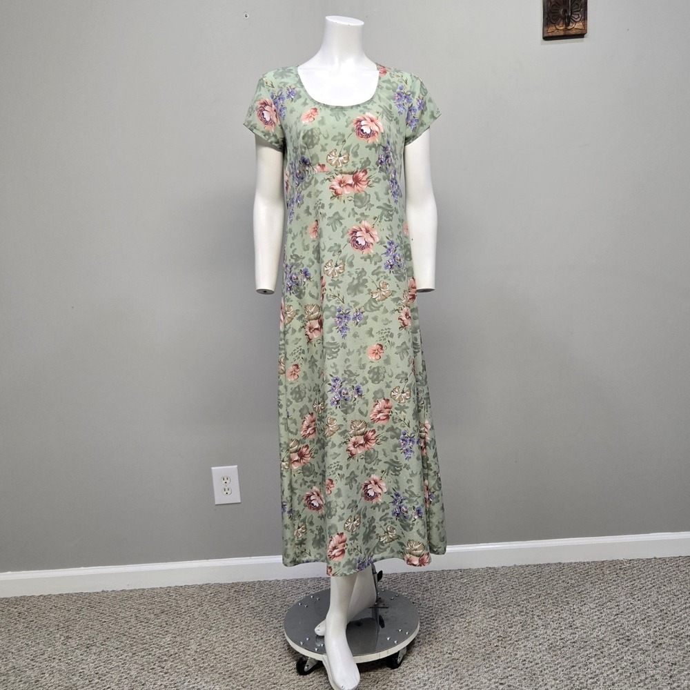 Vintage 90s All That Jazz Maxi Dress 5/6 Green Floral‎ Empire Waist Fairy Grunge